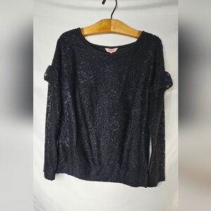 Juicy Couture  Black Lace Top Blouse XL NWT Long Sleeve Ruffle  Whimsy Goth